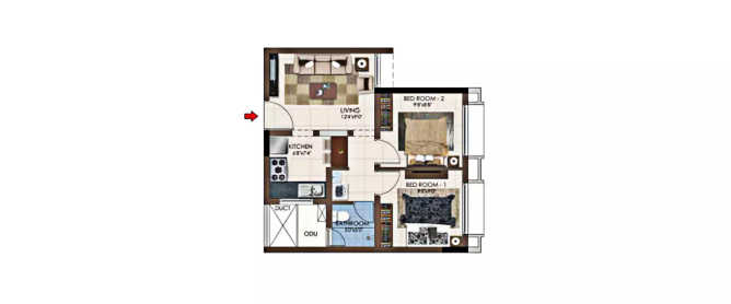 Casagrand Northern Star Vandalur - Floor plan 2 BHK 631 Sq.ft