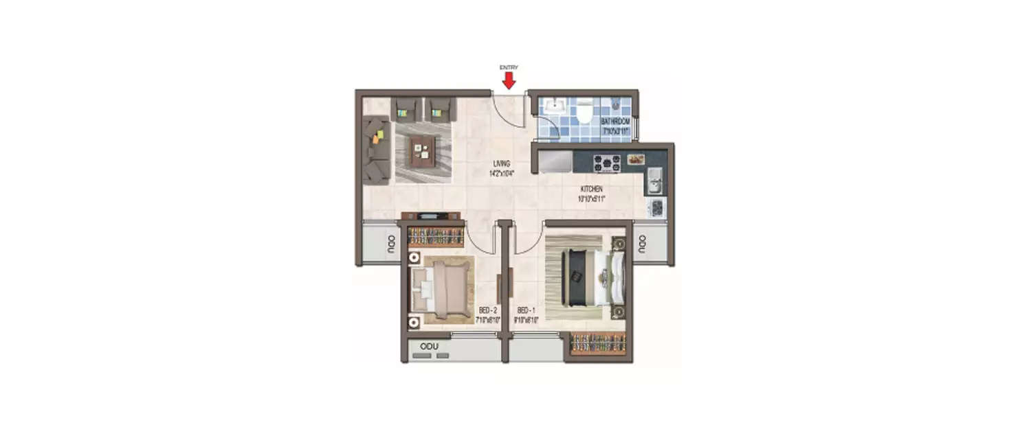 Floor plan for 2 BHK