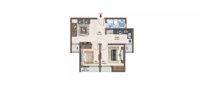 Casagrand Crescendo Nolambur - Floor plan 2 BHK 618 Sq.ft