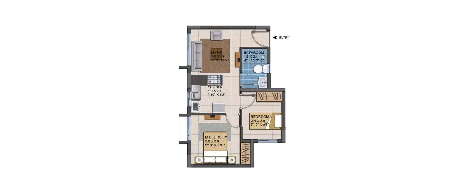 Floor plan for 2 BHK