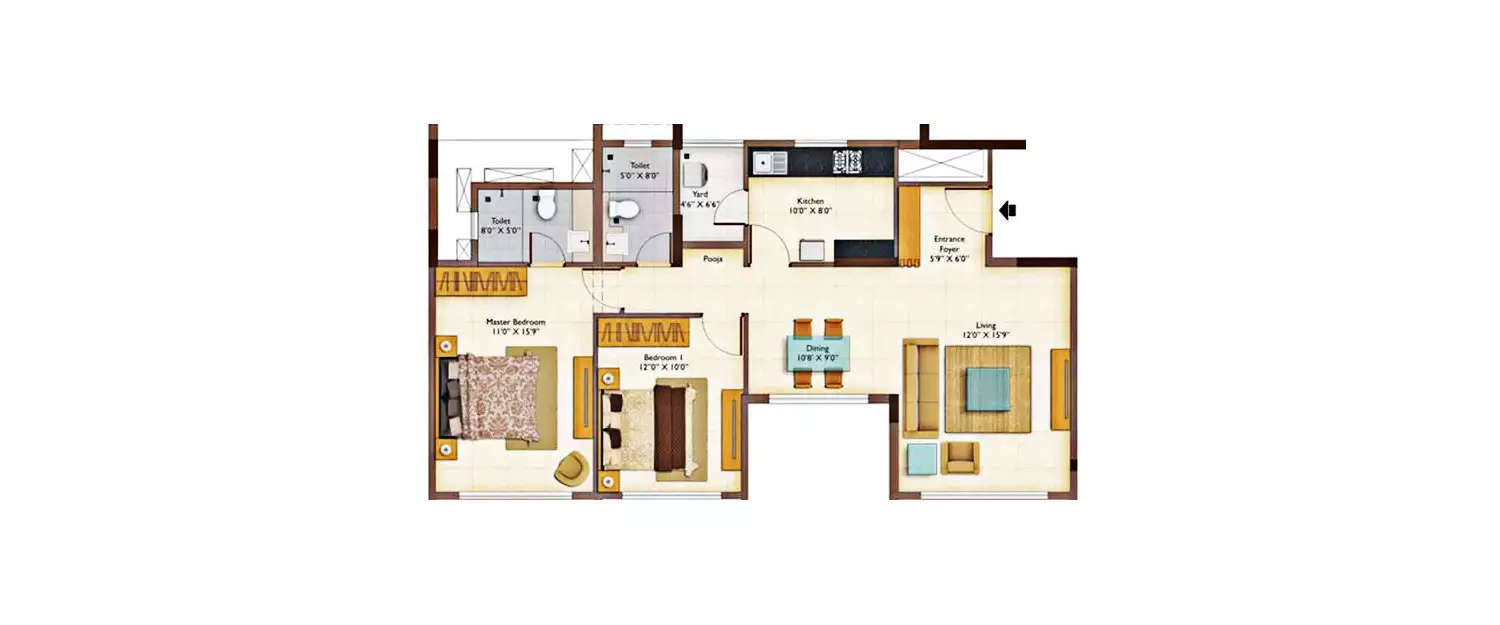 Floor plan for 2 BHK