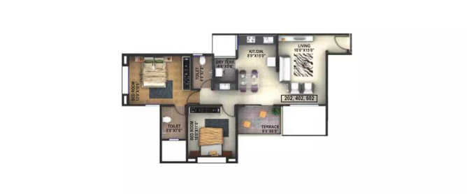 Runwal Savoir Faire Balewadi - Floor plan 2 BHK 646 Sq.ft