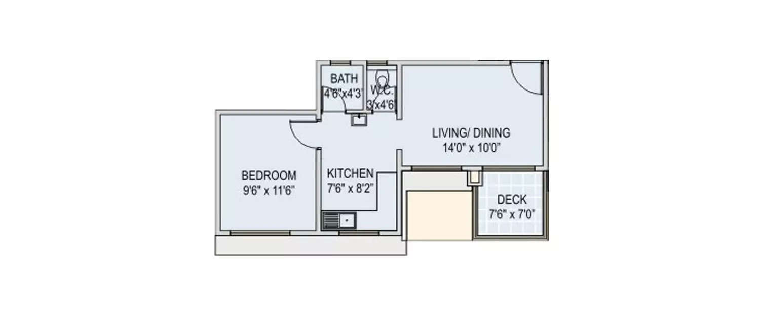 Floor plan for 1 BHK