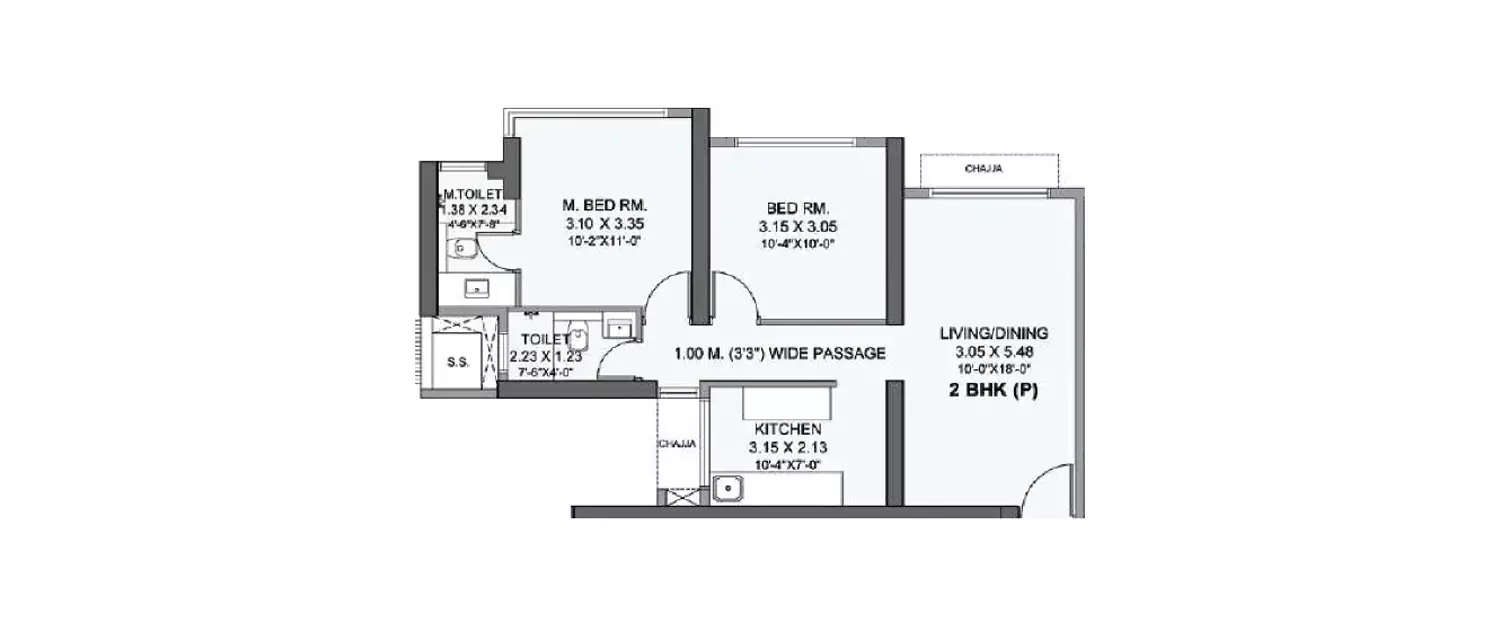 Floor plan for 2 BHK