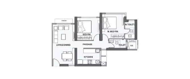 Wadhwa AER Mulund - Floor plan 2 BHK 584 Sq.ft