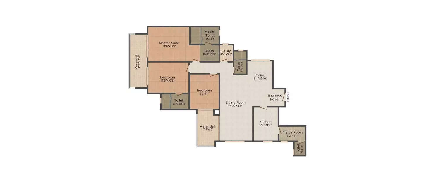 3 BHK Apartment 1660 Sq.ft