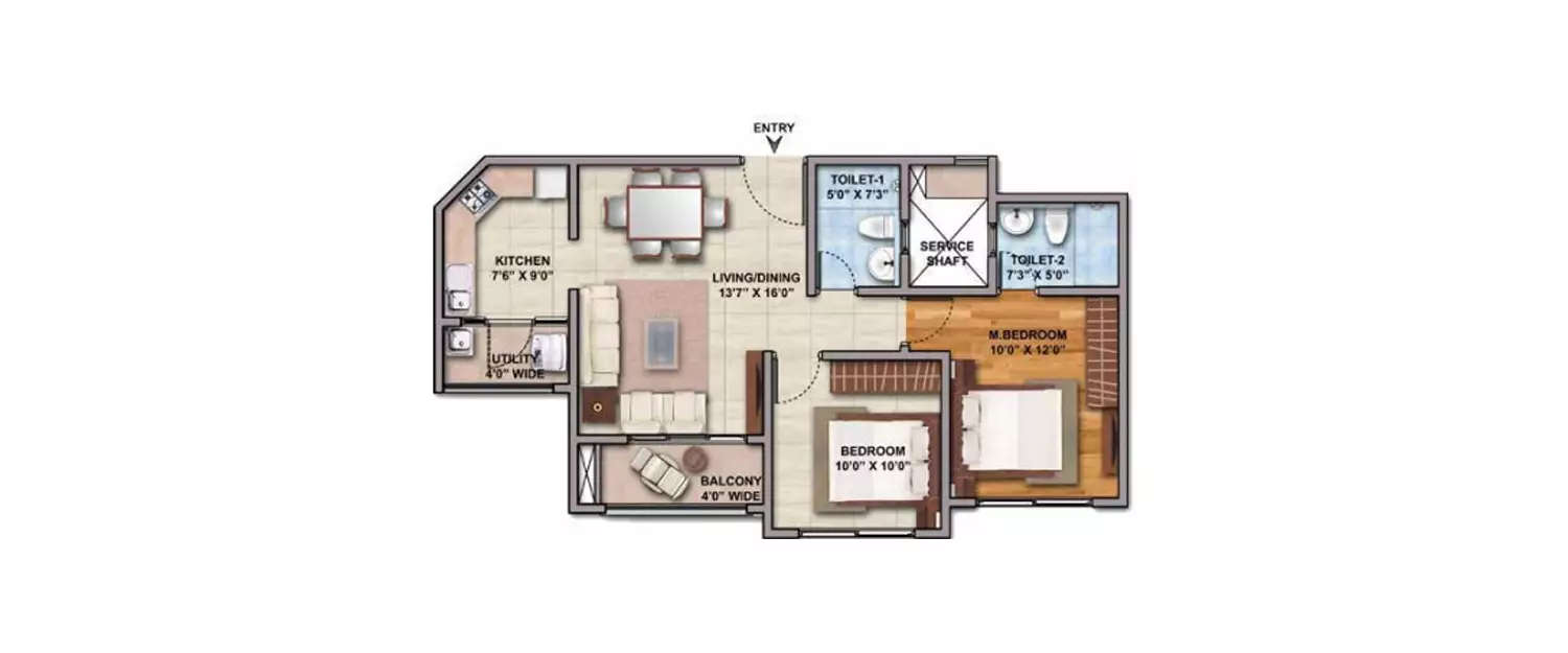 Floor plan for 2 BHK