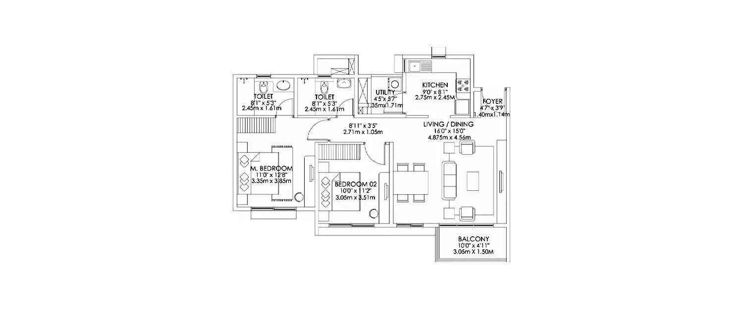 Floor plan for 2 BHK