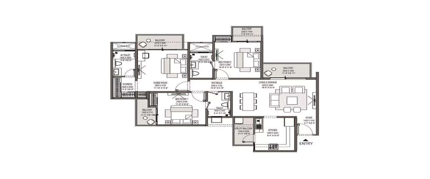 3 BHK Apartment 1765 Sq.ft