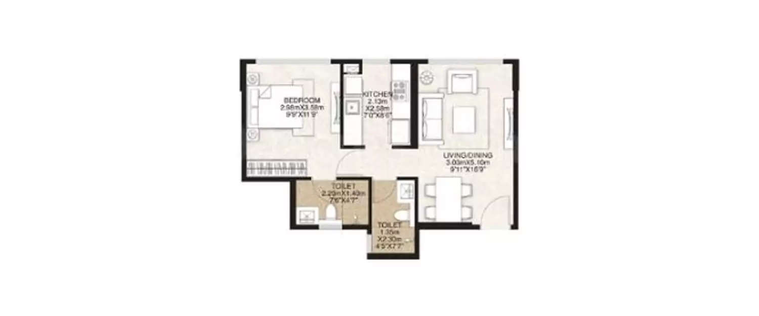Floor plan for 1 BHK