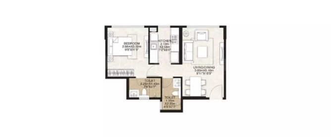 Mahindra Alcove Chandivali - Floor plan 1 BHK 454 Sq.ft