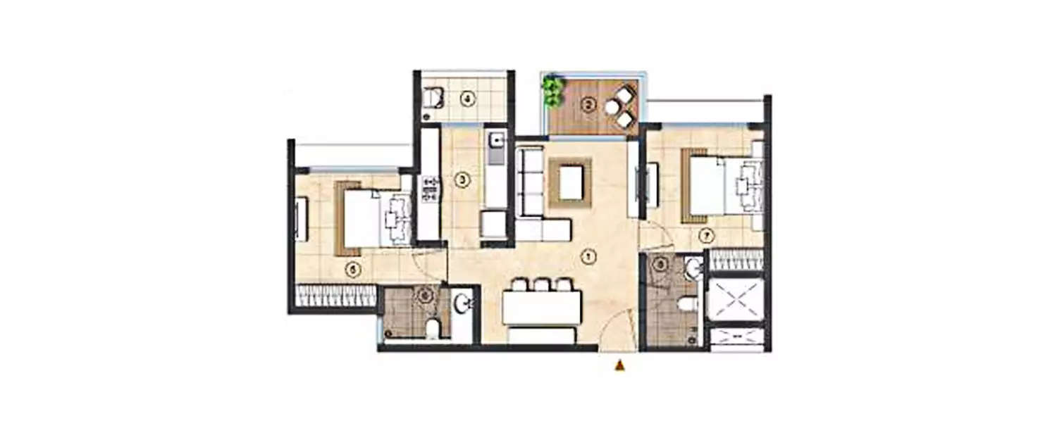Floor plan for 2 BHK