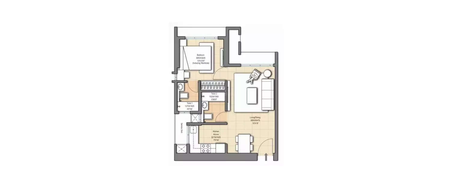 Floor plan for 1 BHK