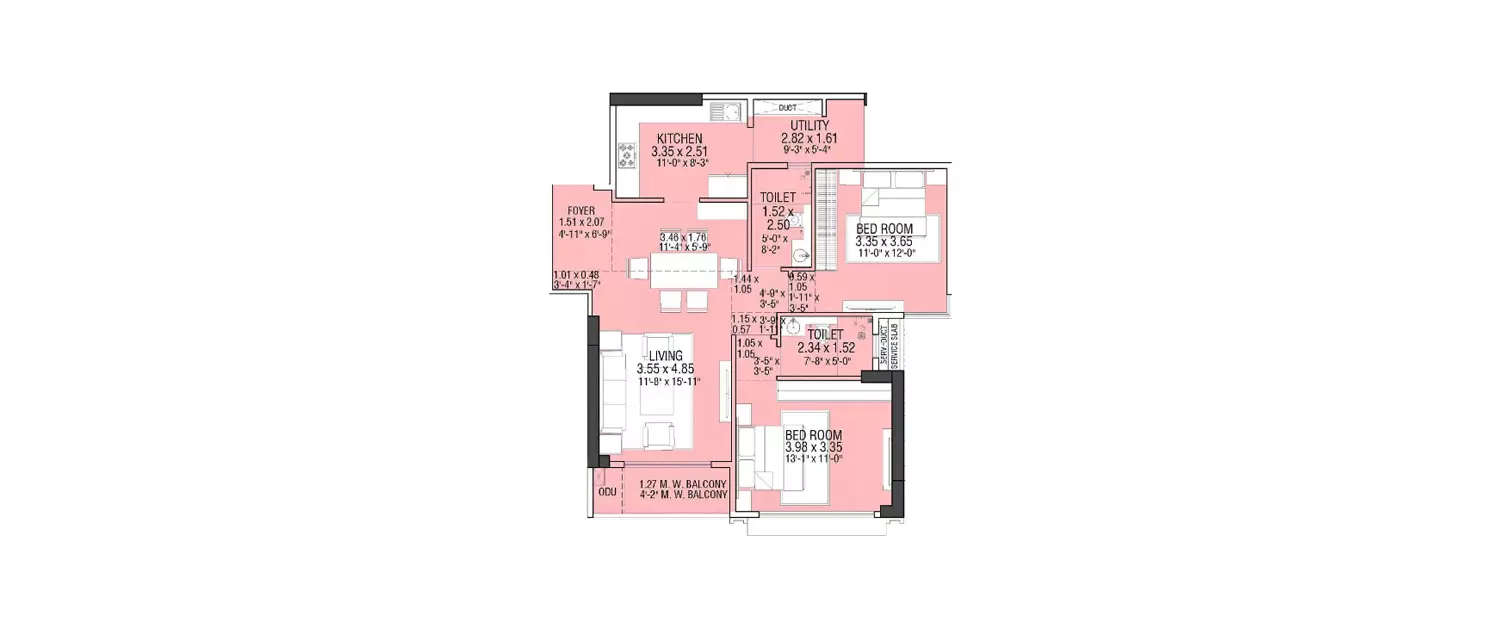 Floor plan for 2 BHK
