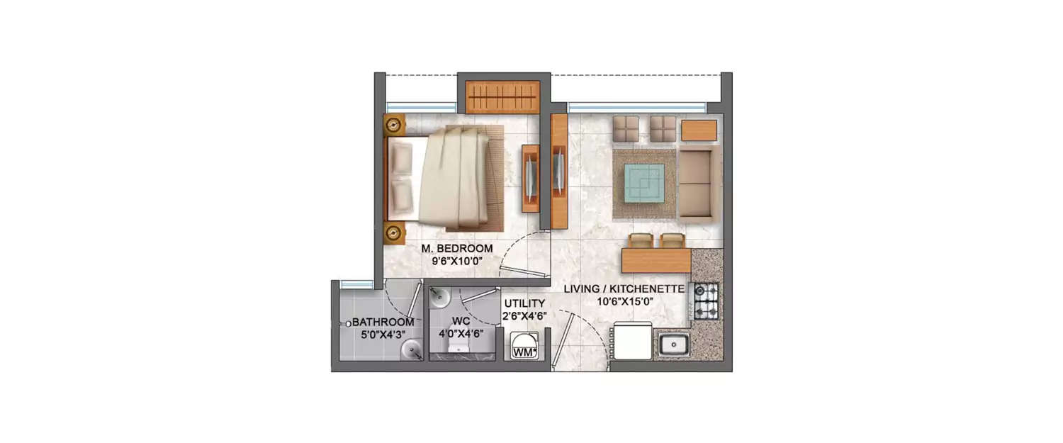 Floor plan for 1 BHK