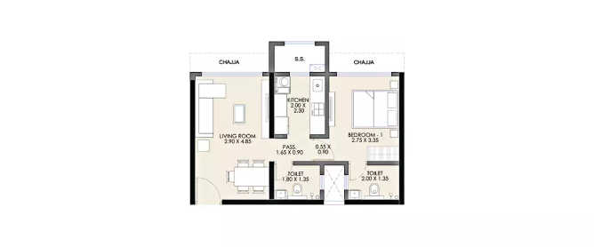 Jp Infra Highway Touch Andheri - Floor plan 1 BHK 402 Sq.ft