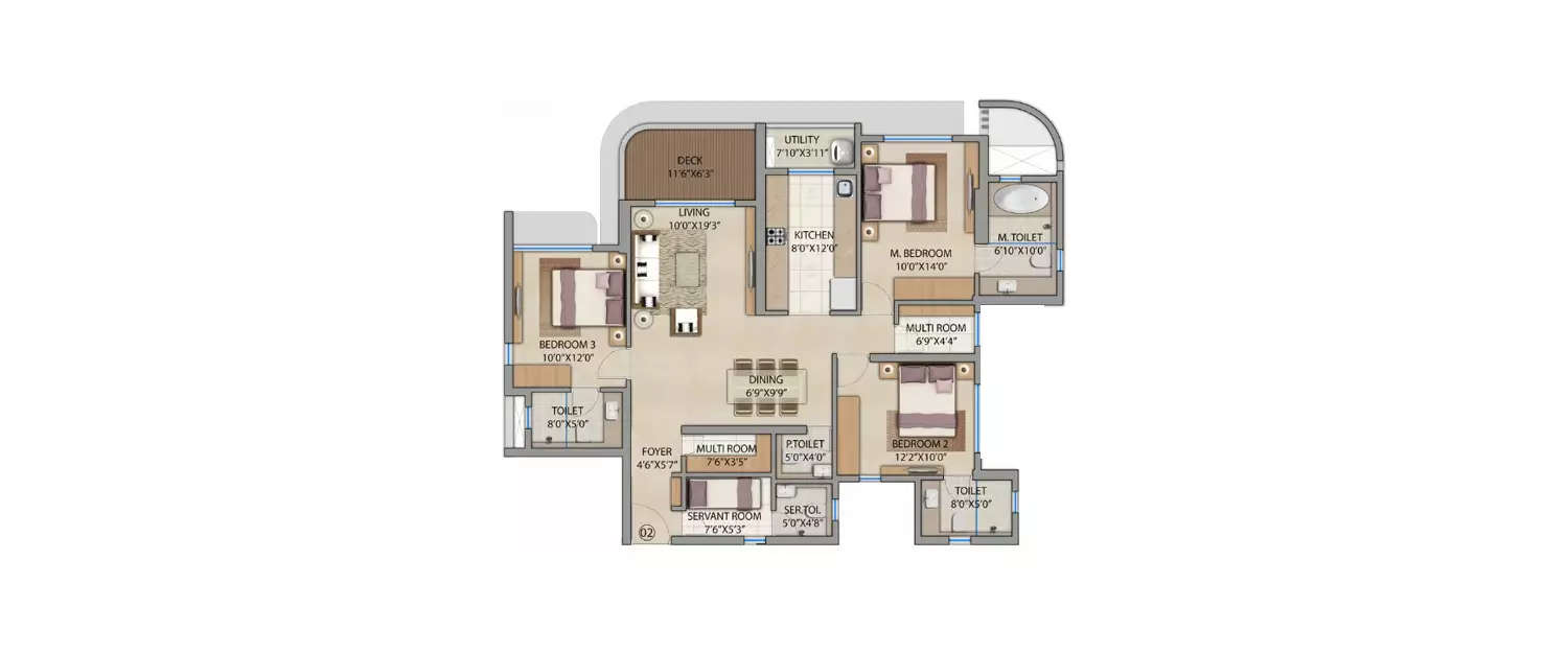 Floor plan for 3 BHK