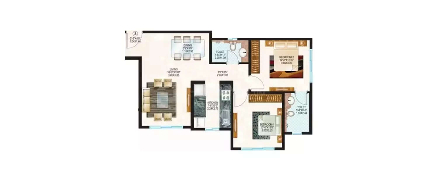 Floor plan for 2 BHK