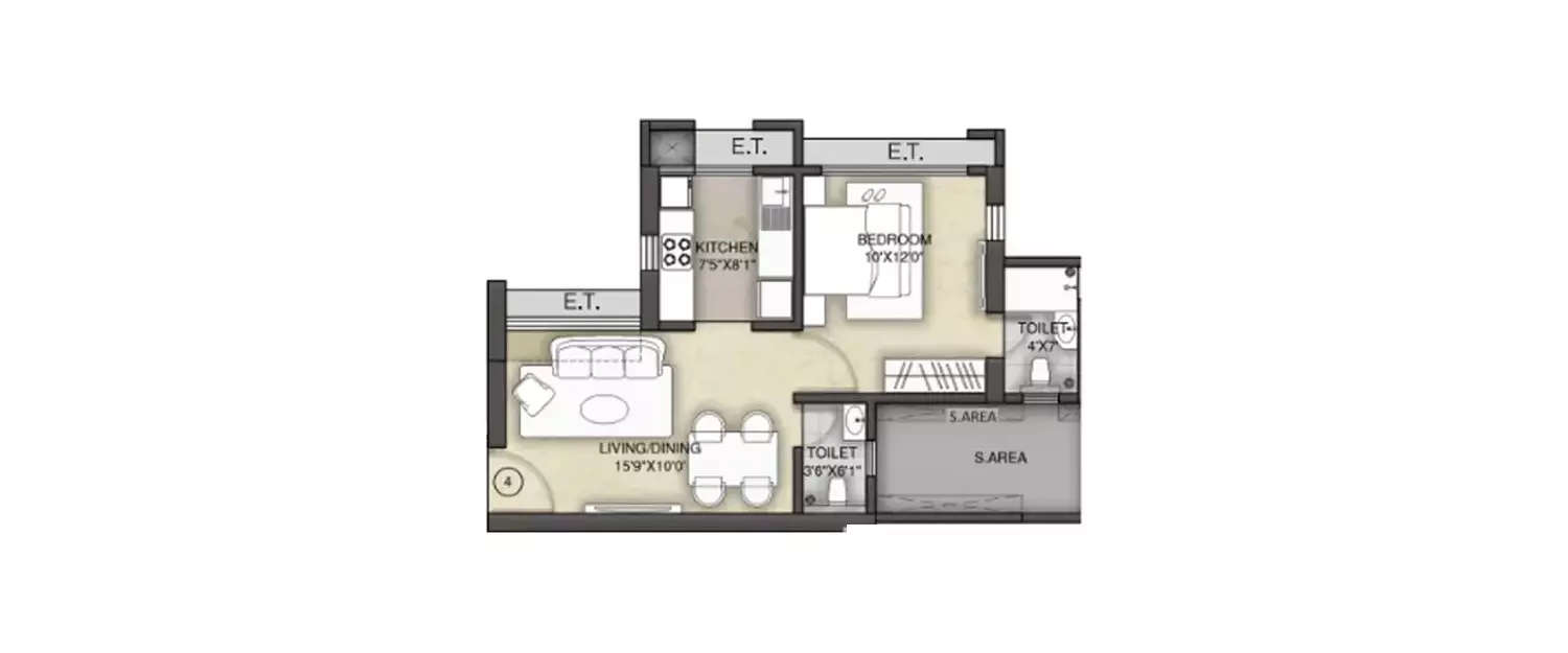 Floor plan for 1 BHK
