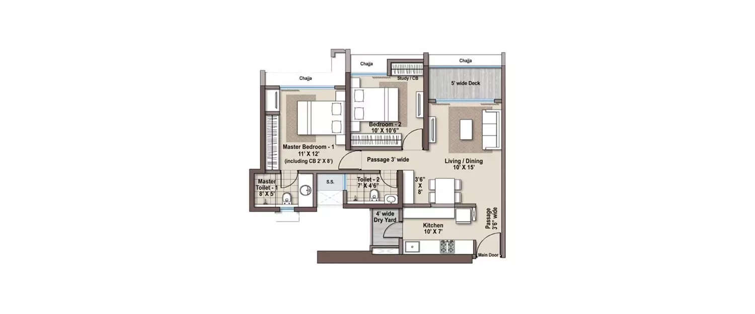 Floor plan for 2 BHK