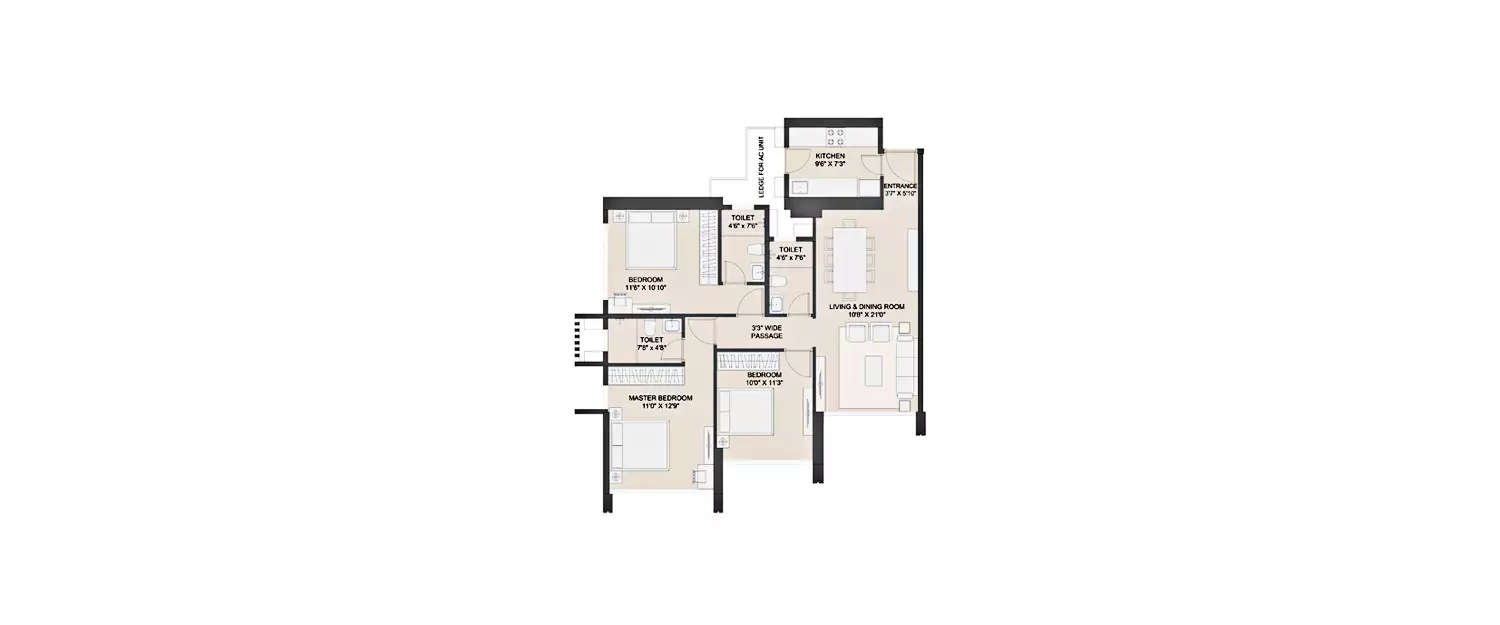 Floor plan for 3 BHK