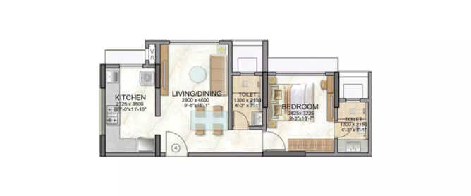 Kanakia Greenberg Panvel - Floor plan 1 BHK 426 Sq.ft
