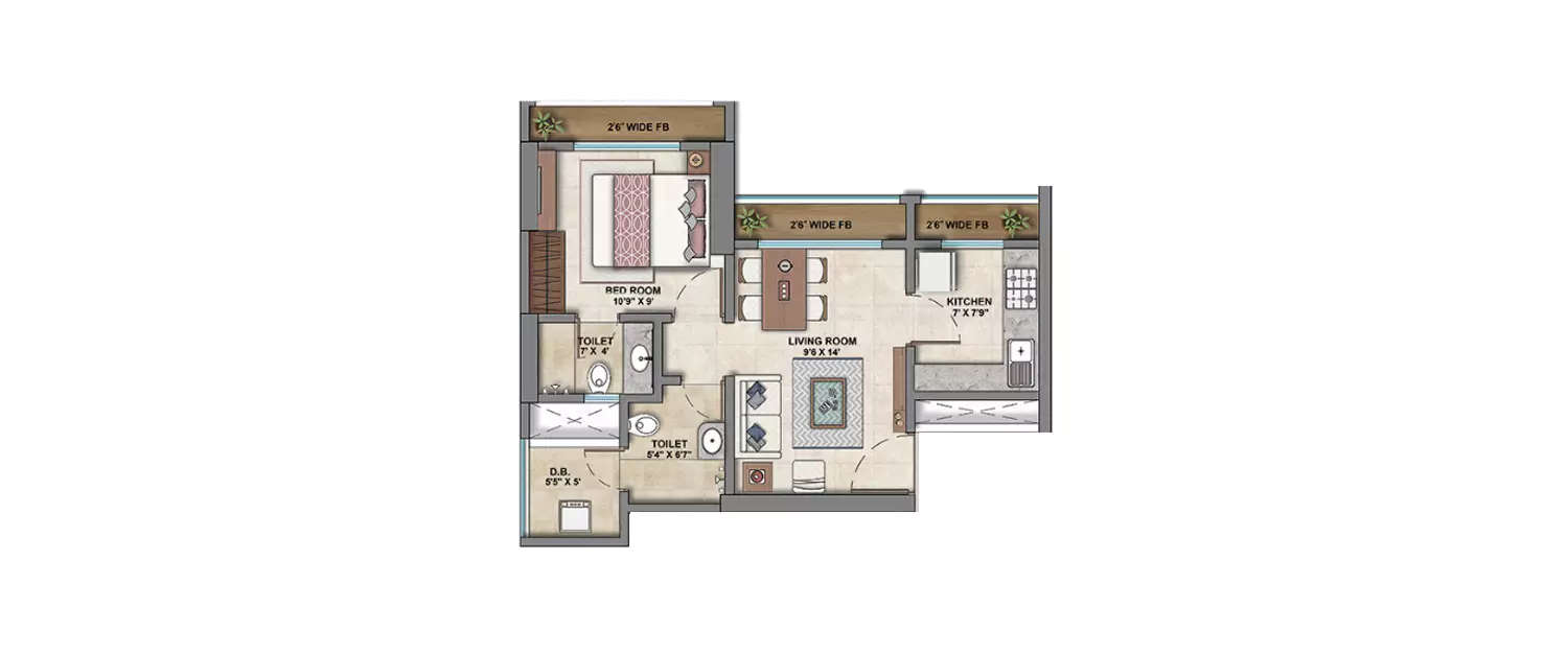 Floor plan for 1 BHK