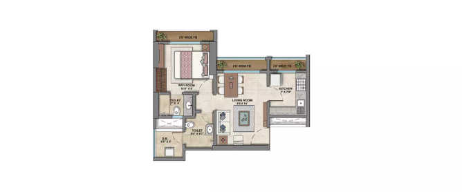 Ashar Metro Towers Pokhran Road 1 - Floor plan 1 BHK 480 Sq.ft