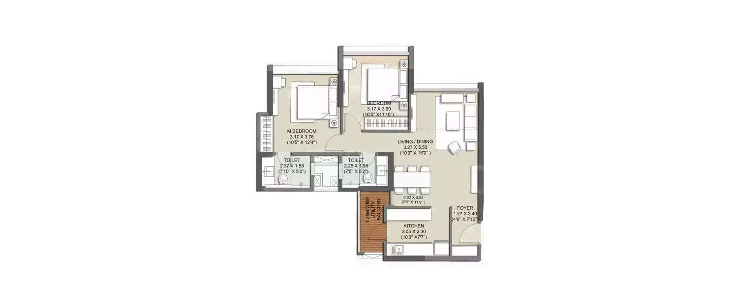 Floor plan for 2 BHK