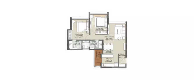 Kalpataru Sunrise Kolshet Road - Floor plan 2 BHK 530 Sq.ft