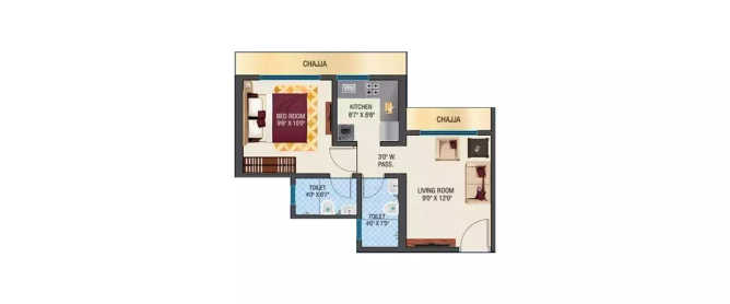 Vihang Marina Ghodbunder Road - Floor plan 1 BHK 317 Sq.ft
