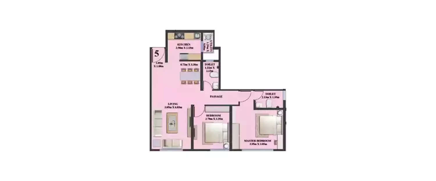Floor plan for 2 BHK