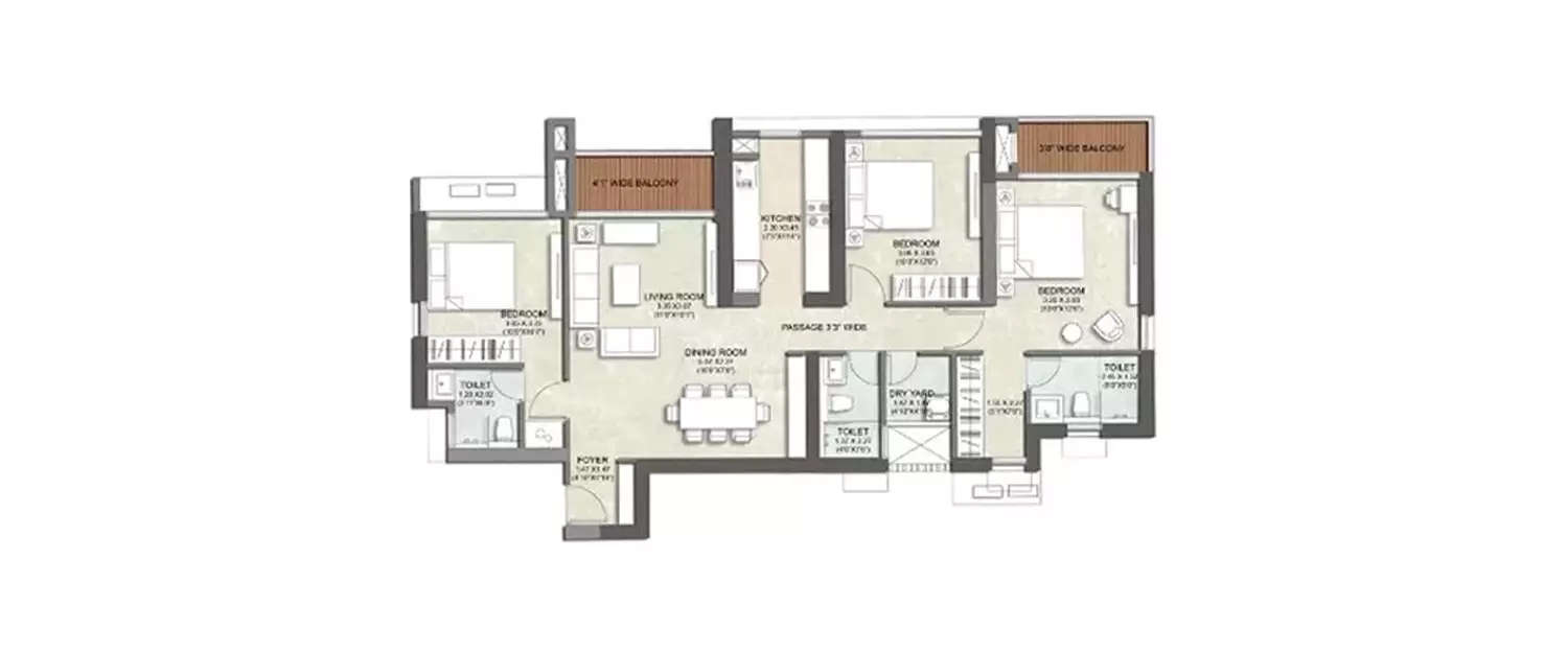 Floor plan for 3 BHK