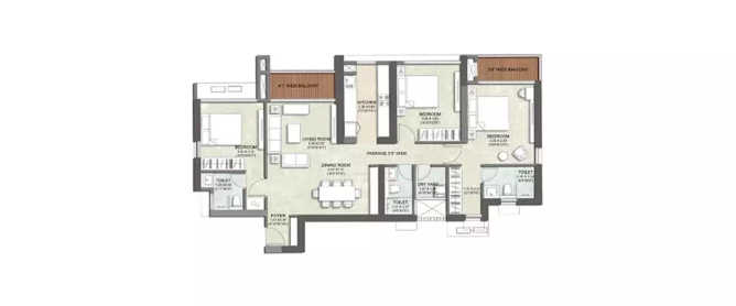 Kalpataru Immensa Kolshet Road - Floor plan 3 BHK 1150 Sq.ft