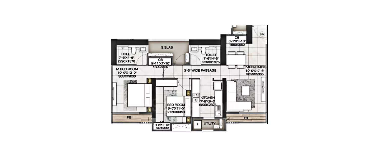 Floor plan for 2 BHK