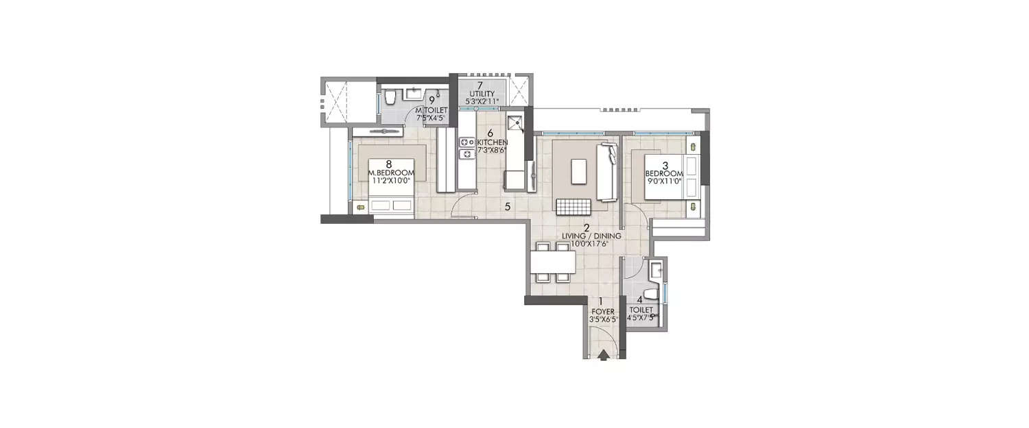 Floor plan for 2 BHK