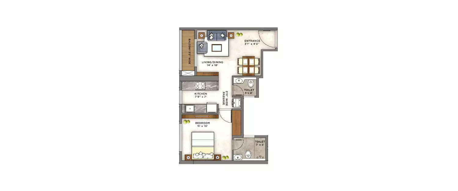 Floor plan for 1 BHK