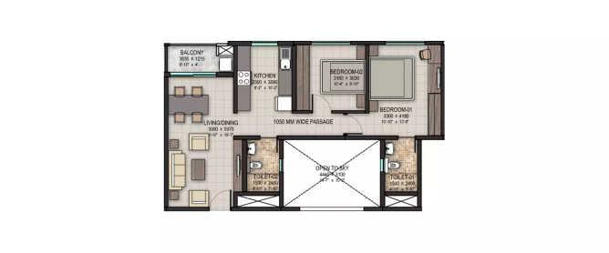 Sobha Dream Acres Varthur - Floor plan 2 BHK 1007 Sq.ft