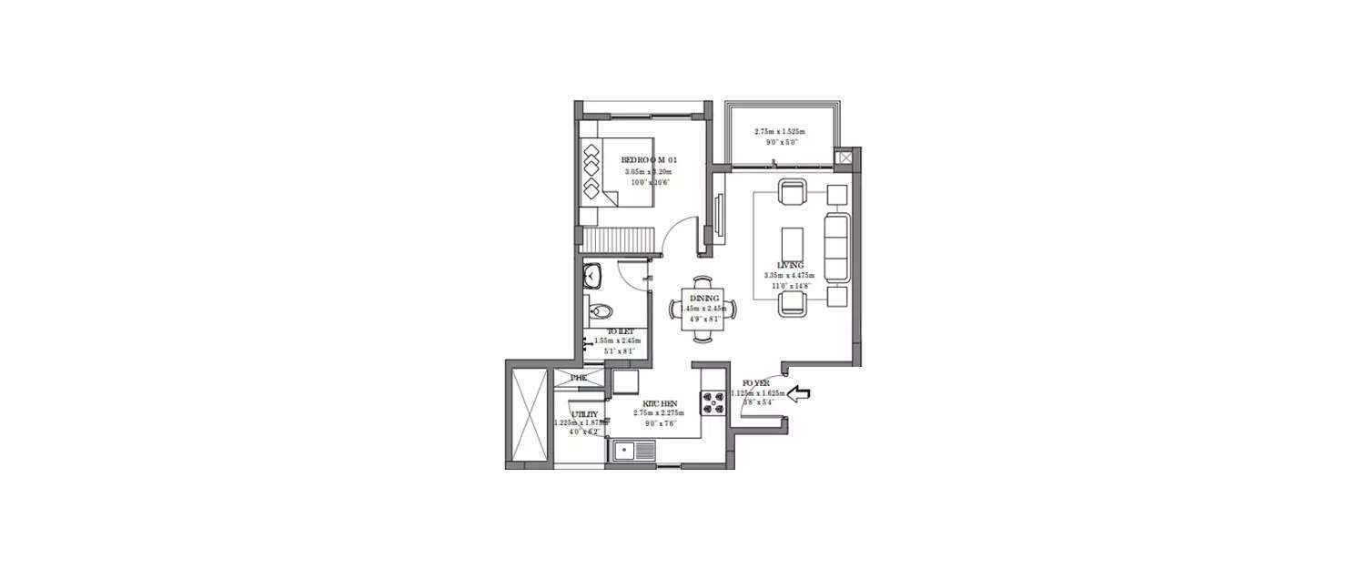 1 BHK Apartment 483 Sq.ft