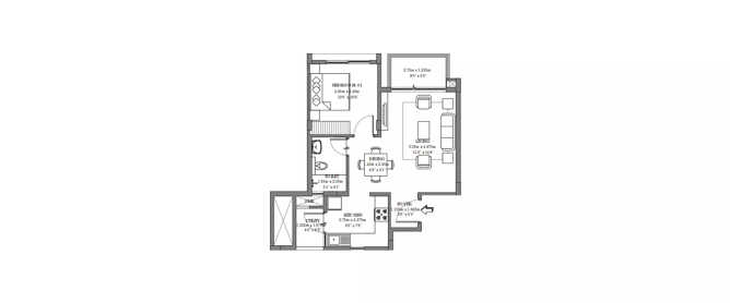 Godrej Life Plus Kanakapura - Floor plan 1 BHK 483 Sq.ft