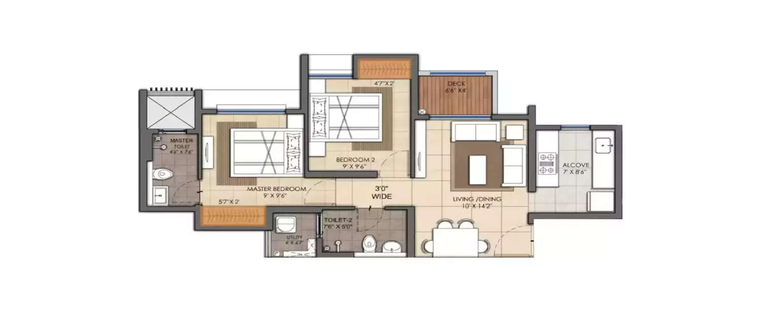 Floor plan for 2 BHK