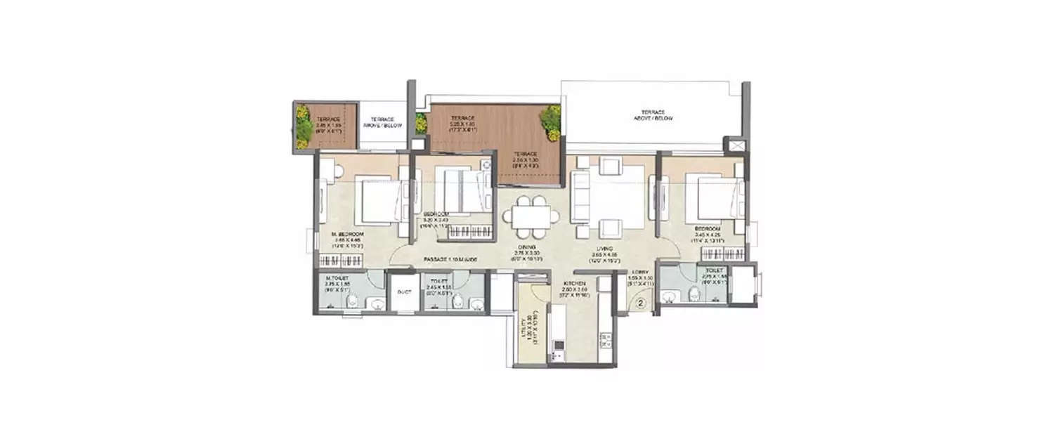 Floor plan for 3 BHK
