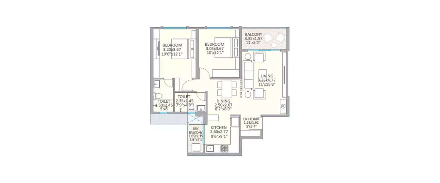 Floor plan for 2 BHK