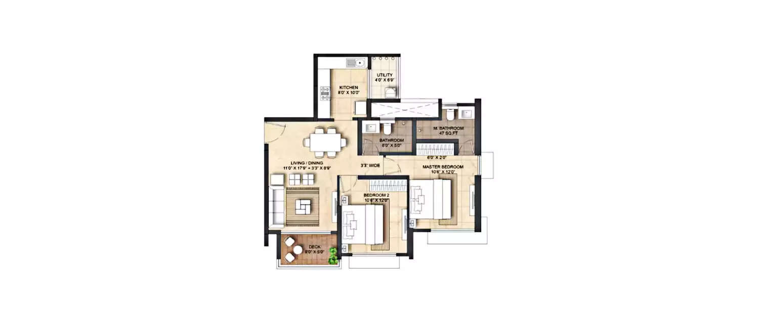 Floor plan for 2 BHK