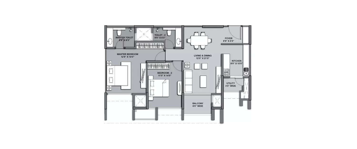 Floor plan for 2 BHK