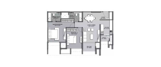 Lodha Belmondo Gahunje - Floor plan 2 BHK 1000 Sq.ft