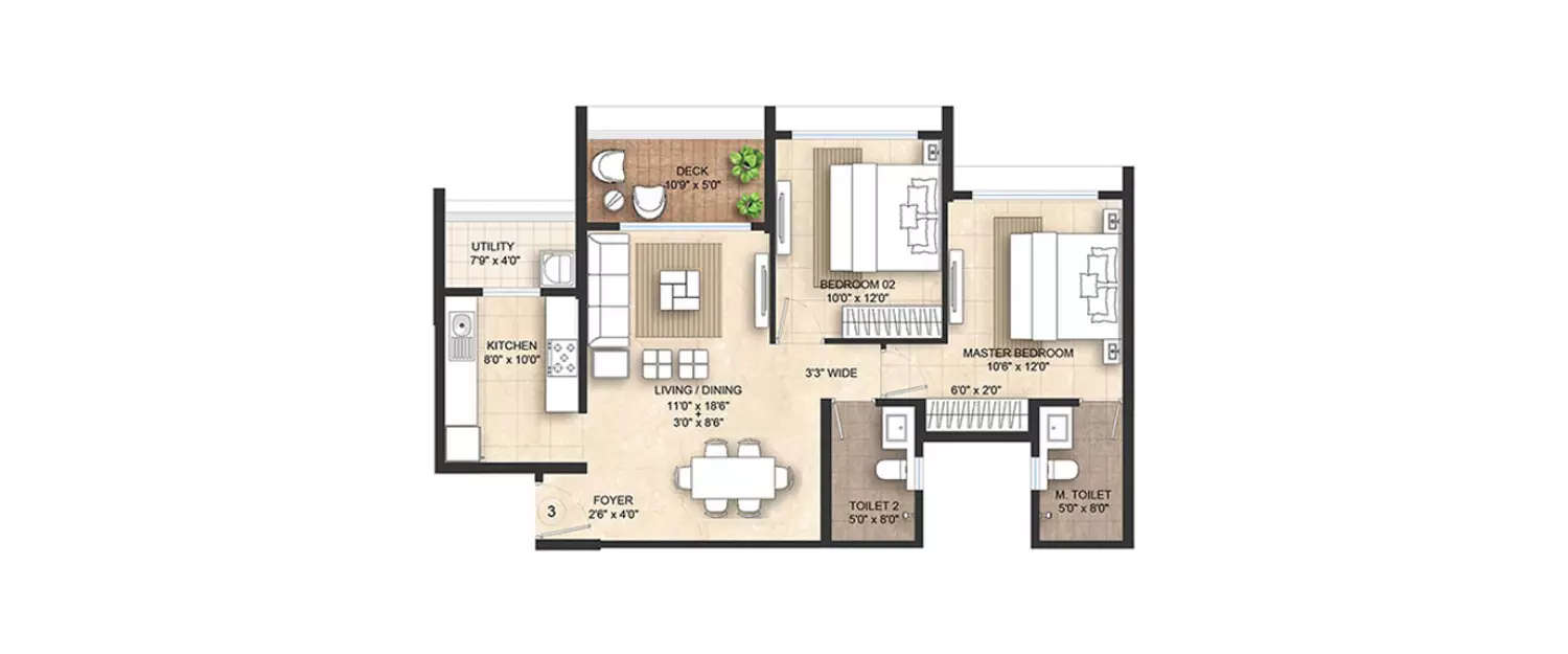 Floor plan for 2 BHK