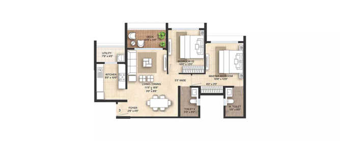 Lodha Kharadi Kharadi - Floor plan 2 BHK 1615 Sq.ft