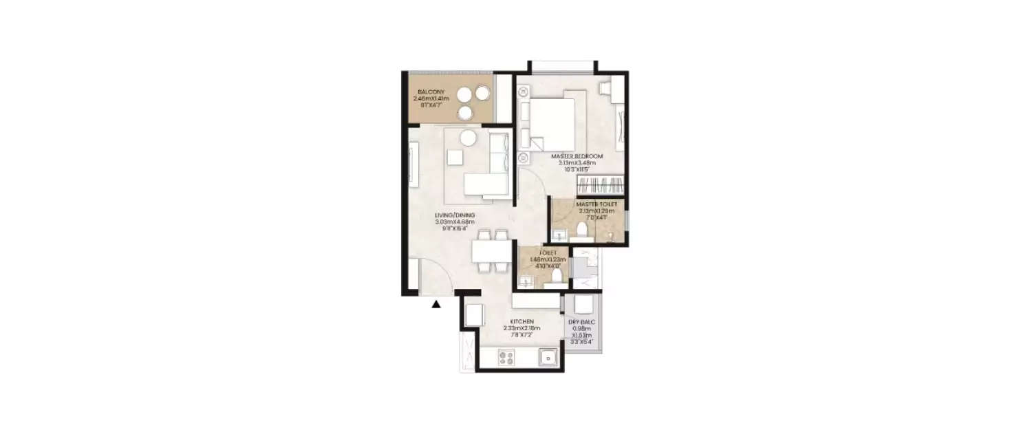 Floor plan for 1 BHK