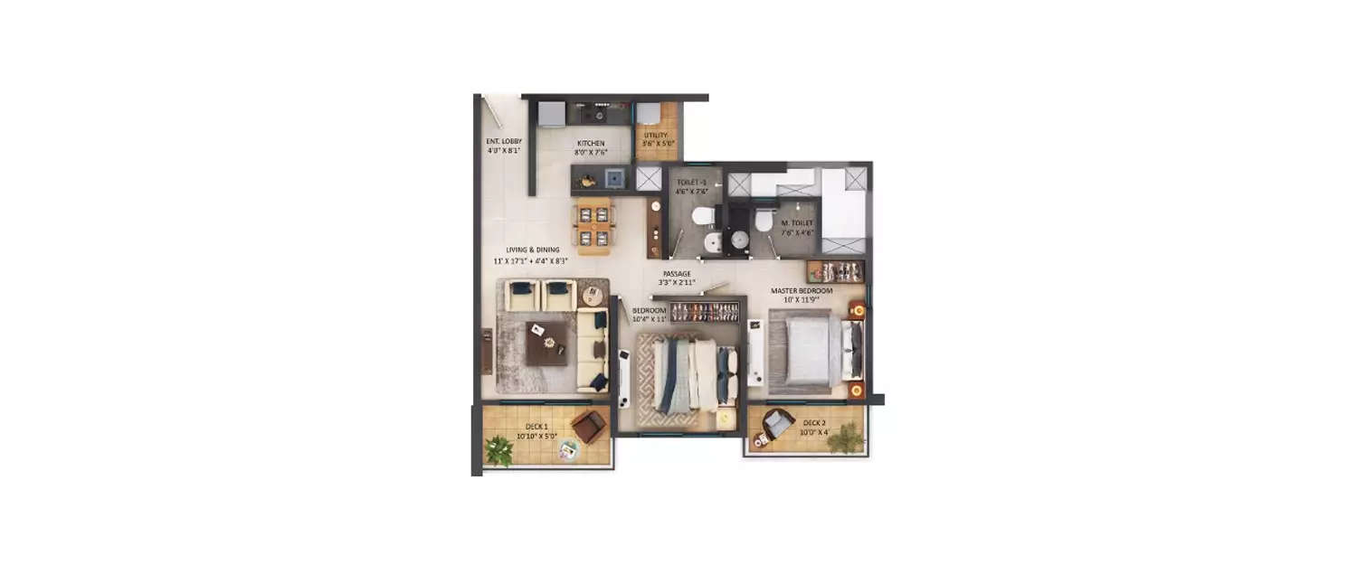 Floor plan for 2 BHK